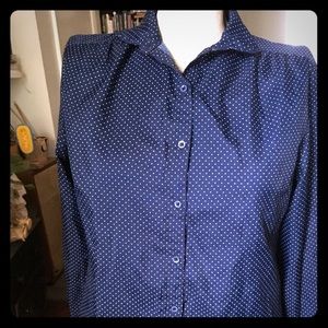 Vintage 80s Blue Polka Dot Blouse M/L